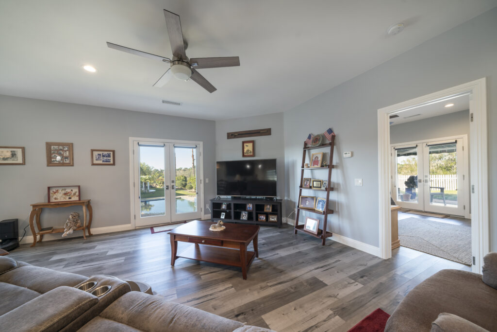 The beautiful interior of this custom accessory dwelling unit in Fallbrook, CA. This spacious living room has plenty of room to relax and entertain guests.