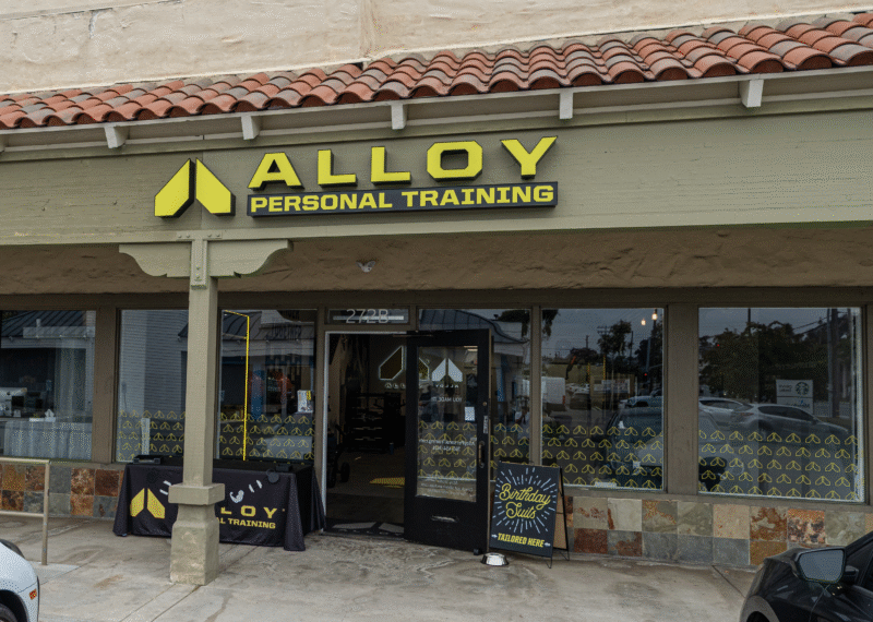 Outside signage for Alloy Gym in Encinitas after a commercial remodel project by Youngren Construction