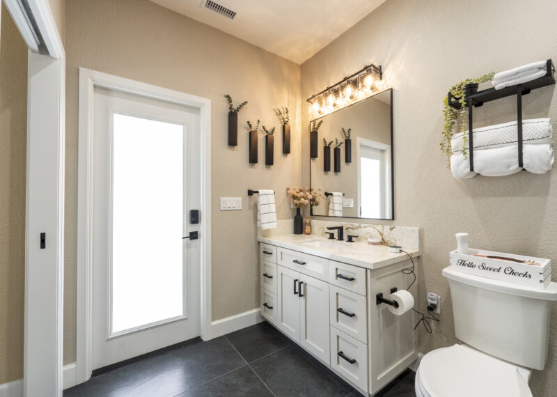 Beautiful cabinets and lighting in this bathroom remodel