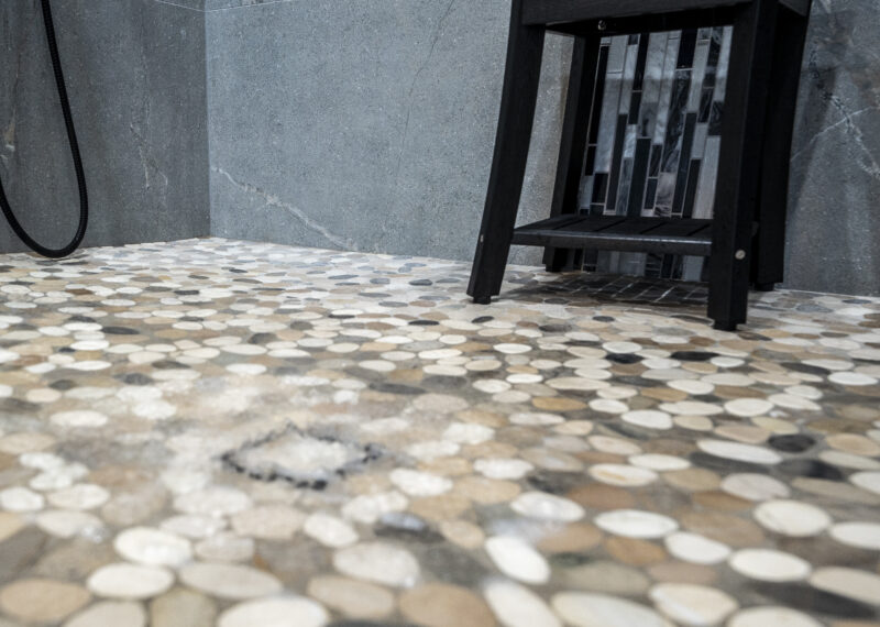 Non Slip rock tile in the roll in shower