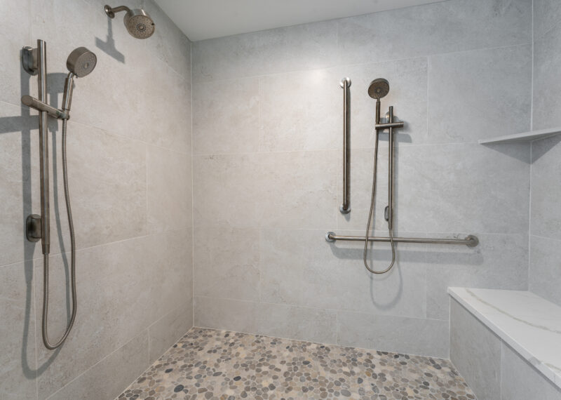 Fully ADA accessible walk in shower in master bathroom remodel by Youngren Construction