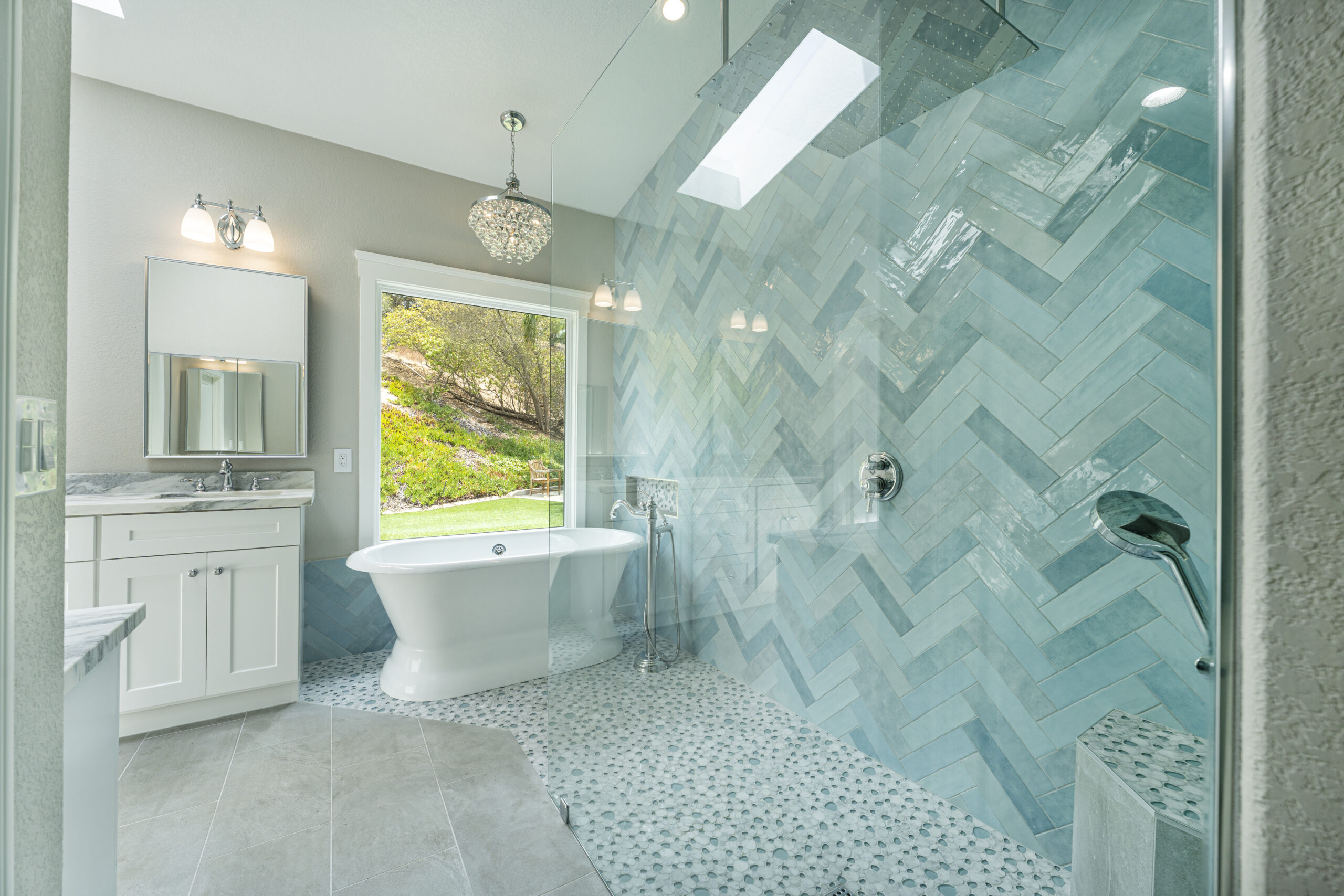 Beautiful views in this new master bathroom in a Fallbrook home by Youngren Construction